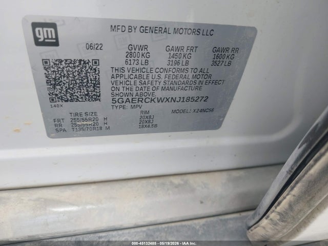 Aukcja sprzedaży 2022 Buick Enclave Fwd Premium, vin: 5GAERCKWXNJ185272, numer aukcji: 45132485