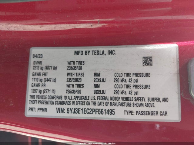 Tesla Model 3 Performance Dual Motor All-wheel Drive 2023 5YJ3E1EC2PF561495 Image 9