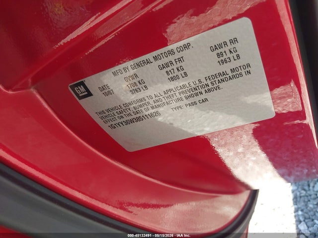 45132491 :رقم المزاد ، 1G1YY36W385111626 vin ، 2008 Chevrolet Corvette مزاد بيع
