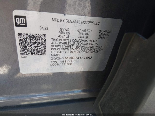 1G1FY6S00P4151452 Chevrolet Bolt Euv Fwd Lt