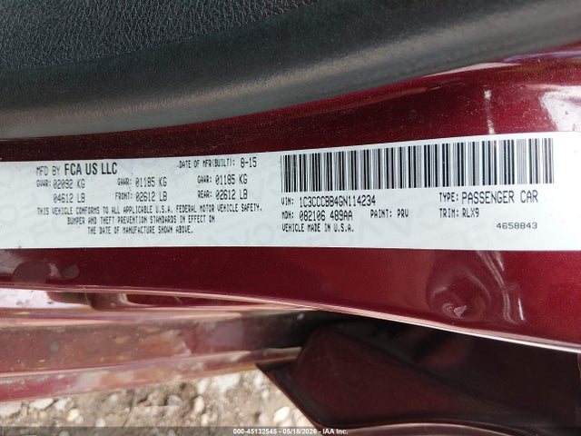2016 Chrysler 200 S მანქანა იყიდება აუქციონზე, vin: 1C3CCCBB4GN114234, აუქციონის ნომერი: 45132545