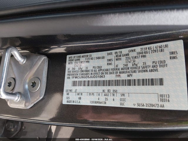 Aukcja sprzedaży 2018 Ford Escape Se, vin: 1FMCU9GD5JUD31063, numer aukcji: 45132548