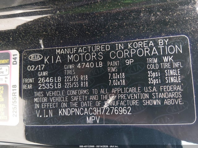 Aukcja sprzedaży 2017 Kia Sportage Ex, vin: KNDPNCAC3H7276962, numer aukcji: 45132569