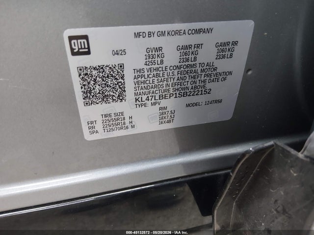 45132572 :رقم المزاد ، KL47LBEP1SB222152 vin ، 2025 Buick Envista Sport Touring Fwd مزاد بيع