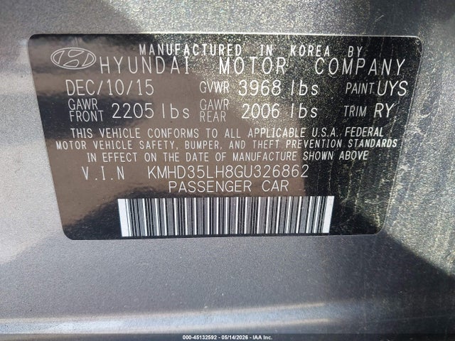Aukcja sprzedaży 2016 Hyundai Elantra Gt, vin: KMHD35LH8GU326862, numer aukcji: 45132592