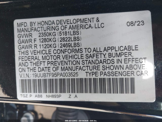 Продажа на аукционе авто 2023 Acura Tlx Type S - Hp Wheel And Tire, vin: 19UUB7F95PA003525, номер лота: 45132602