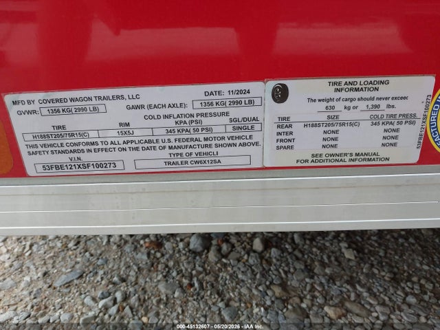 Продаж на аукціоні авто 2025 Cargomate Mate, vin: 53FBE121XSF100273, номер лоту: 45132607