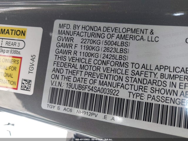 45132653 :رقم المزاد ، 19UUB6F54SA003922 vin ، 2025 Acura Tlx A-spec Package مزاد بيع