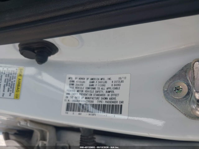 Aukcja sprzedaży 2013 Honda Accord Ex-l V-6, vin: 1HGCR3F85DA039086, numer aukcji: 45132693