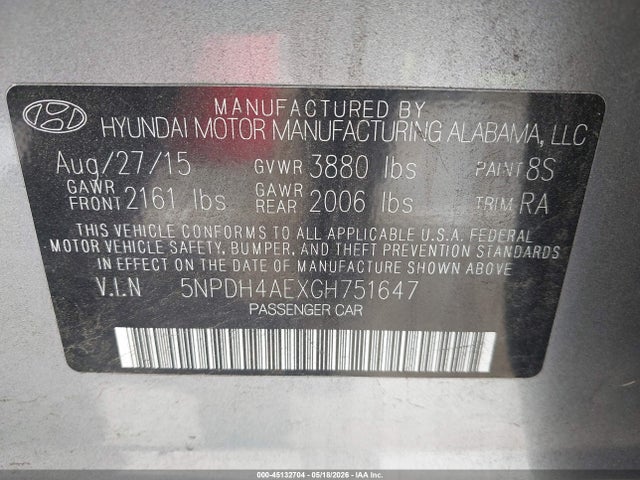 Продажа на аукционе авто 2016 Hyundai Elantra Se, vin: 5NPDH4AEXGH751647, номер лота: 45132704