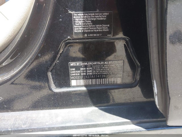 2007 Mercedes-benz Cls 550 მანქანა იყიდება აუქციონზე, vin: WDDDJ72X27A114139, აუქციონის ნომერი: 45132714