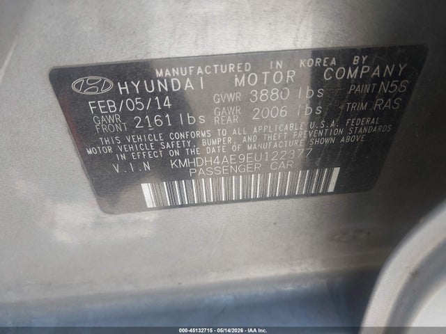 Продажа на аукционе авто 2014 Hyundai Elantra Se, vin: KMHDH4AE9EU122377, номер лота: 45132715