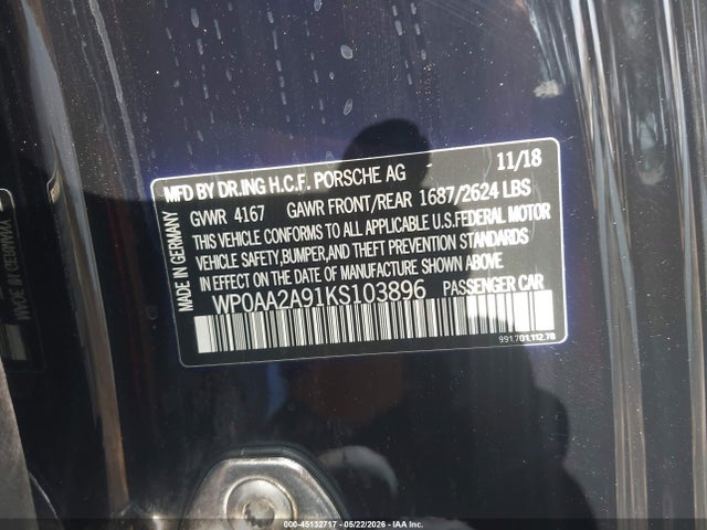 Aukcja sprzedaży 2019 Porsche 911 Carrera/carrera 4/carrera T, vin: WP0AA2A91KS103896, numer aukcji: 45132717