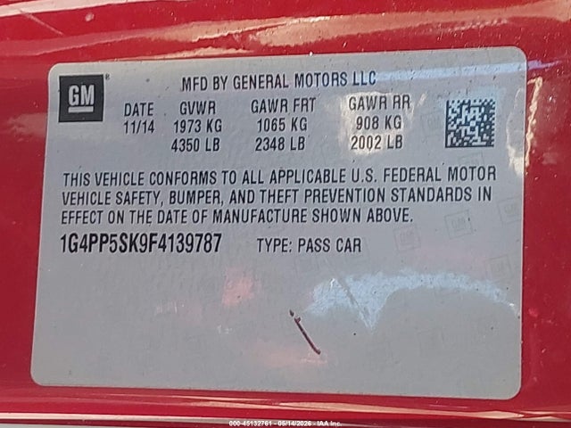 Продажа на аукционе авто 2015 Buick Verano, vin: 1G4PP5SK9F4139787, номер лота: 45132761