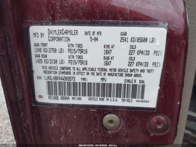 Продажа на аукционе авто 2004 Jeep Liberty Sport, vin: 1J4GL48K44W303573, номер лота: 45132766