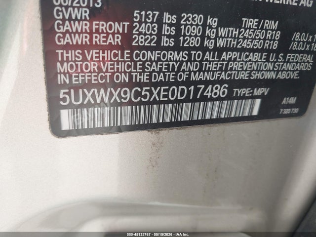 2014 Bmw X3 Xdrive28i მანქანა იყიდება აუქციონზე, vin: 5UXWX9C5XE0D17486, აუქციონის ნომერი: 45132767
