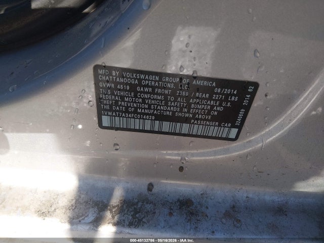 Aukcja sprzedaży 2015 Volkswagen Passat 1.8t Wolfsburg Edition, vin: 1VWAT7A34FC014629, numer aukcji: 45132786