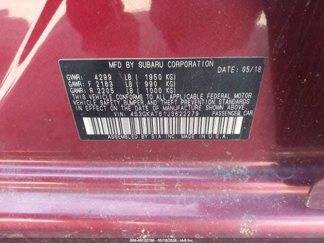 Aukcja sprzedaży 2018 Subaru Impreza 2.0i Limited, vin: 4S3GKAT61J3622279, numer aukcji: 45132796
