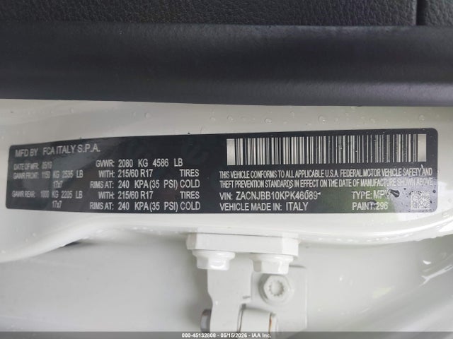 ZACNJBB10KPK46089 Jeep Renegade Latitude 4x4