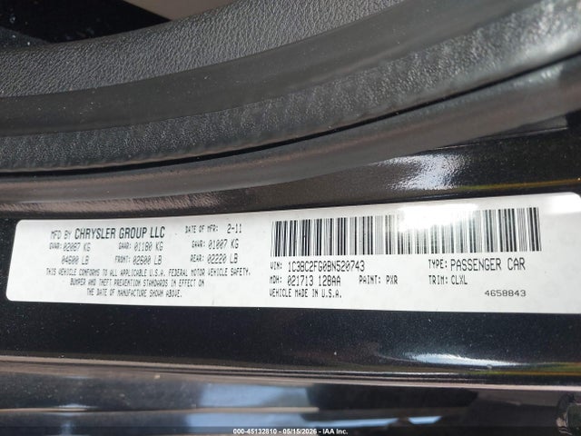 45132810 :رقم المزاد ، 1C3BC2FG0BN520743 vin ، 2011 Chrysler 200 Limited مزاد بيع