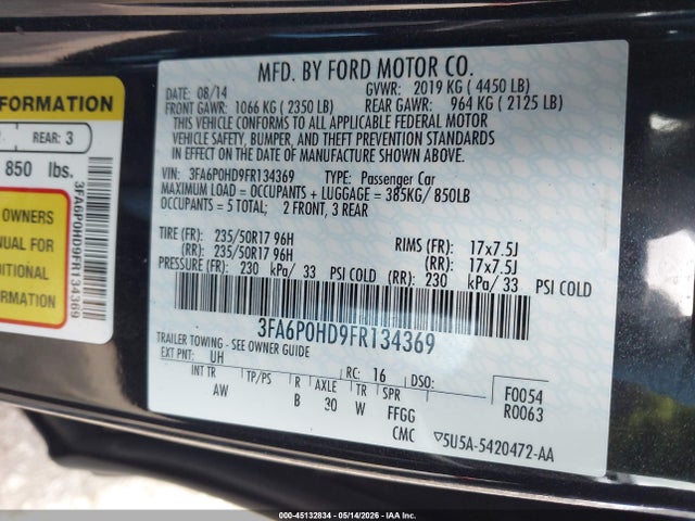 Ford FUSION SE 2015 3FA6P0HD9FR134369 Image 9