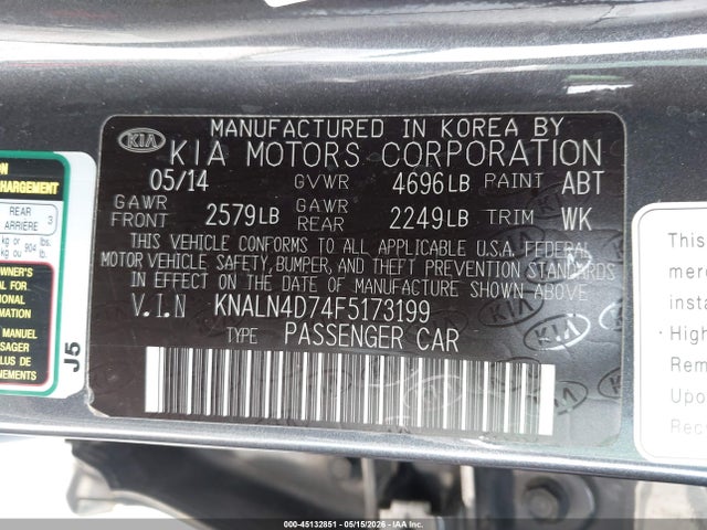 Продаж на аукціоні авто 2015 Kia Cadenza Premium, vin: KNALN4D74F5173199, номер лоту: 45132851
