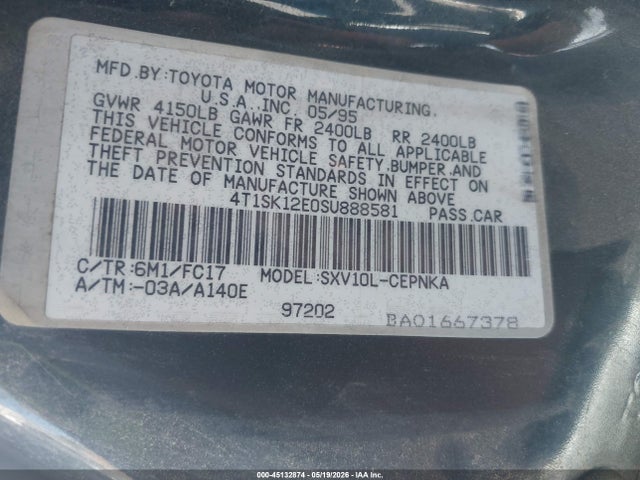Продажа на аукционе авто 1995 Toyota Camry Le, vin: 4T1SK12E0SU888581, номер лота: 45132874