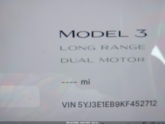 Aukcja sprzedaży 2019 Tesla Model 3 Long Range/performance, vin: 5YJ3E1EB9KF452712, numer aukcji: 45132886
