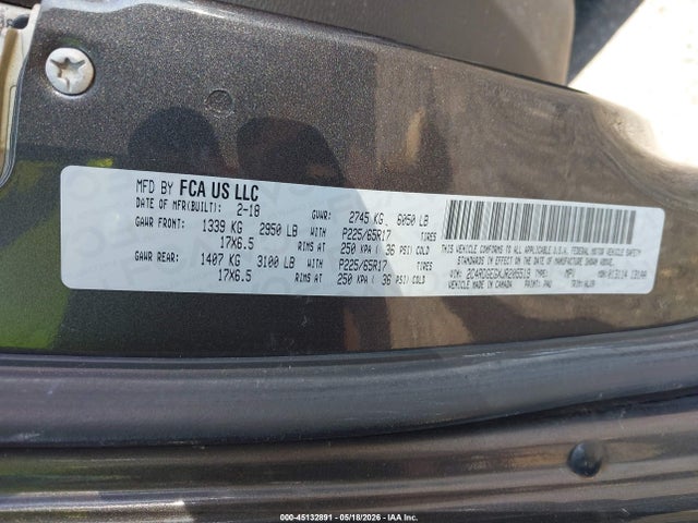Aukcja sprzedaży 2018 Dodge Grand Caravan Gt, vin: 2C4RDGEGXJR205519, numer aukcji: 45132891