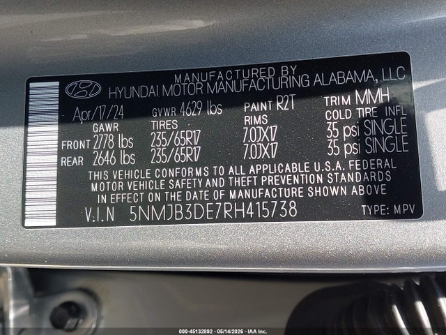 Hyundai TUCSON SEL 2024 5NMJB3DE7RH415738 Image 9