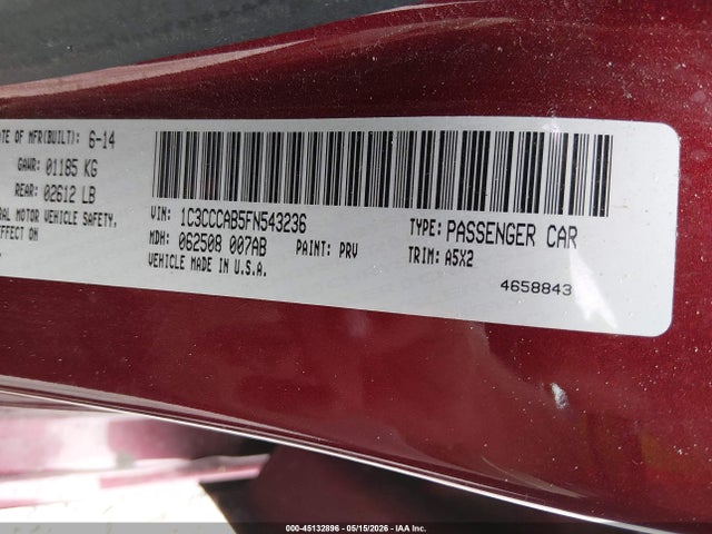 Aukcja sprzedaży 2015 Chrysler 200 Limited, vin: 1C3CCCAB5FN543236, numer aukcji: 45132896