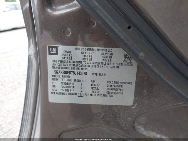 45132918 :رقم المزاد ، 5GAKRBED7BJ143578 vin ، 2011 Buick Enclave 1xl مزاد بيع
