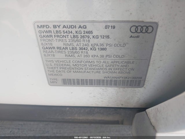 Audi Q5 45 Premium 2019 WA1ANAFY3K2139209 Image 9