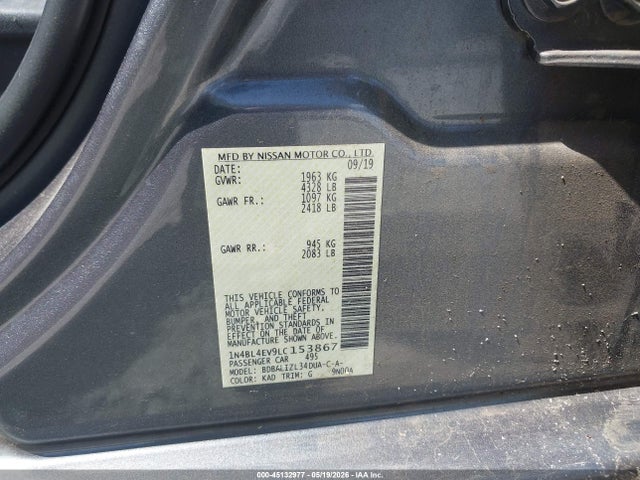 Продаж на аукціоні авто 2020 Nissan Altima Sl Fwd, vin: 1N4BL4EV9LC153867, номер лоту: 45132977
