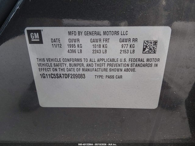 Продаж на аукціоні авто 2013 Chevrolet Malibu 1lt, vin: 1G11C5SA7DF209083, номер лоту: 45132984