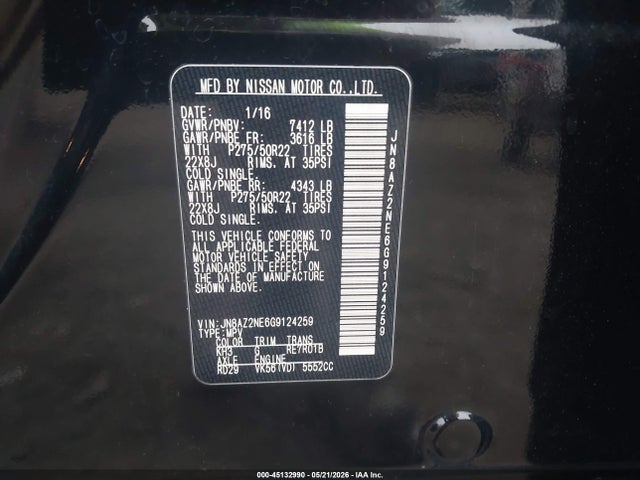 Aukcja sprzedaży 2016 Infiniti Qx80, vin: JN8AZ2NE6G9124259, numer aukcji: 45132990