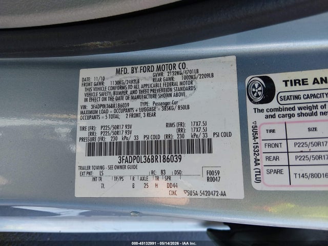 Aukcja sprzedaży 2011 Ford Fusion Hybrid, vin: 3FADP0L36BR186039, numer aukcji: 45132991