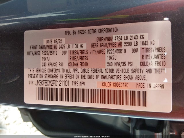 Продажа на аукционе авто 2023 Mazda Cx-5 2.5 S Carbon Edition, vin: JM3KFBCM2P0121101, номер лота: 45132999