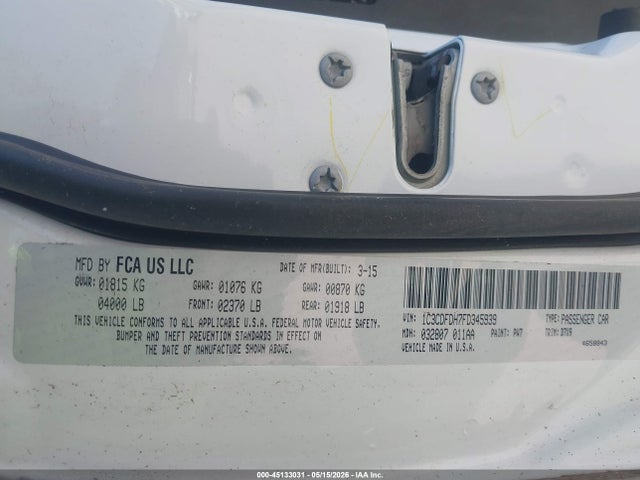 Продаж на аукціоні авто 2015 Dodge Dart Aero, vin: 1C3CDFDH7FD345939, номер лоту: 45133031
