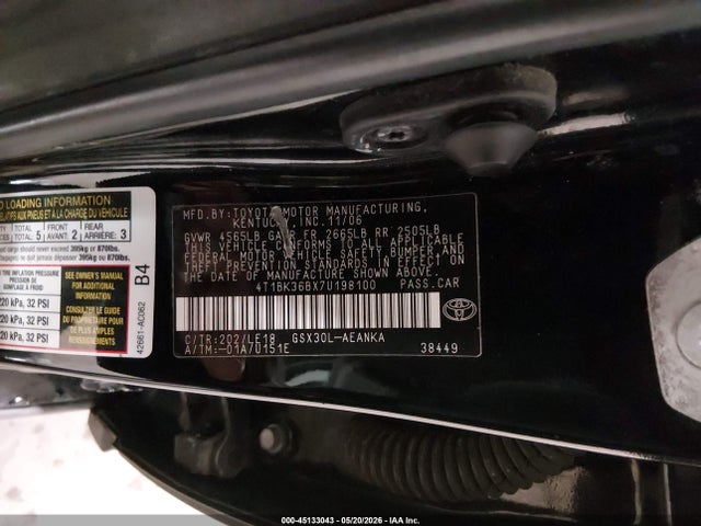 Aukcja sprzedaży 2007 Toyota Avalon Touring, vin: 4T1BK36BX7U198100, numer aukcji: 45133043