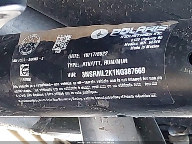 45133073 :رقم المزاد ، 3NSRML2K1NG387669 vin ، 2022 Polaris Rzr Pro R 4 Ultimate Launch Edition مزاد بيع