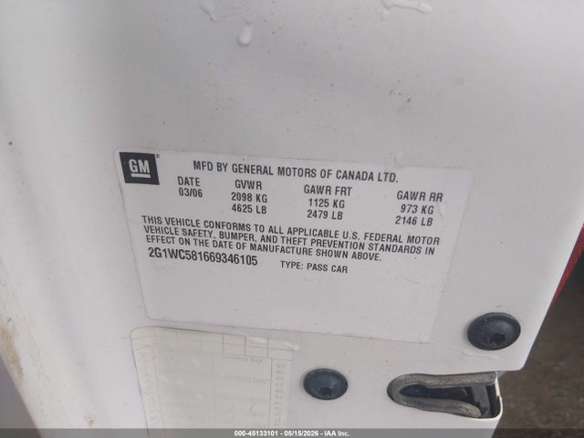 Aukcja sprzedaży 2006 Chevrolet Impala Lt, vin: 2G1WC581669346105, numer aukcji: 45133101