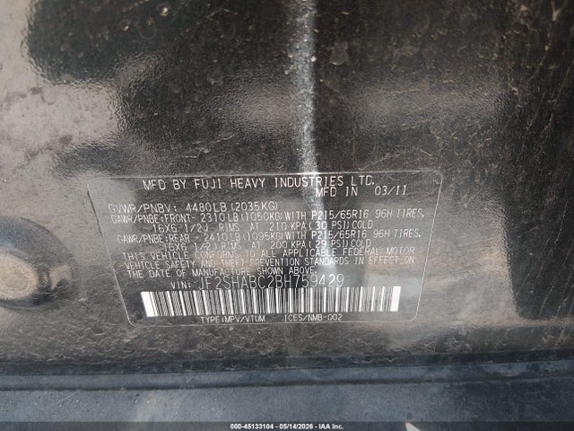 45133104 :رقم المزاد ، JF2SHABC2BH759429 vin ، 2011 Subaru Forester 2.5x مزاد بيع