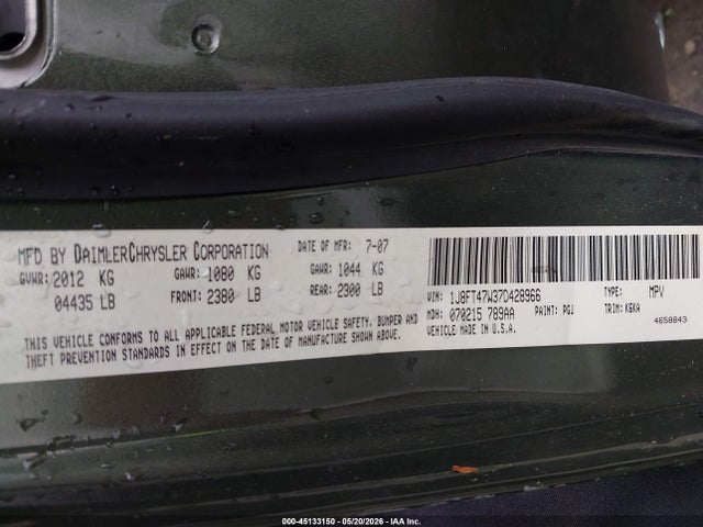 Продаж на аукціоні авто 2007 Jeep Compass Sport, vin: 1J8FT47W37D428966, номер лоту: 45133150