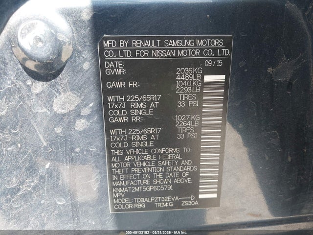 KNMAT2MT5GP605791 Nissan ROGUE S