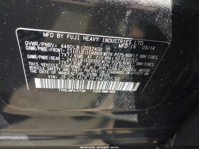 Aukcja sprzedaży 2015 Subaru Forester 2.5i Premium, vin: JF2SJADC8FH420536, numer aukcji: 45133186