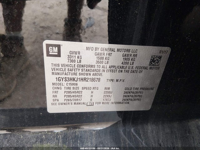 Aukcja sprzedaży 2017 Cadillac Escalade Esv Luxury, vin: 1GYS3HKJ1HR218678, numer aukcji: 45133198