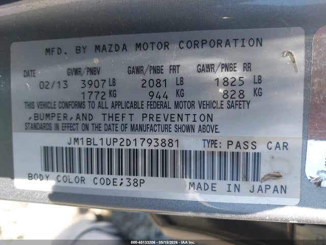 Aukcja sprzedaży 2013 Mazda Mazda3 I Sport, vin: JM1BL1UP2D1793881, numer aukcji: 45133206