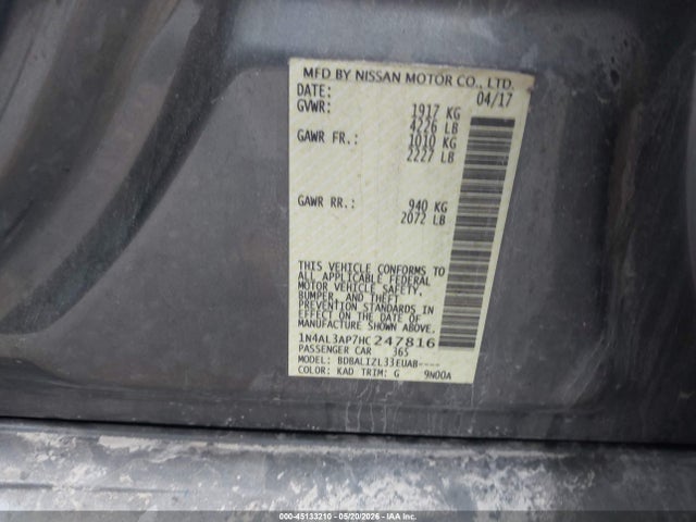1N4AL3AP7HC247816 Nissan Altima 2.5 Sv