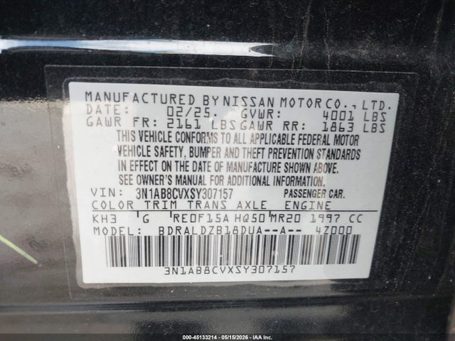 2025 Nissan Sentra Sv მანქანა იყიდება აუქციონზე, vin: 3N1AB8CVXSY307157, აუქციონის ნომერი: 45133214